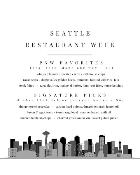 Seattle Restaurant Week $65 menu selections at Jackson House